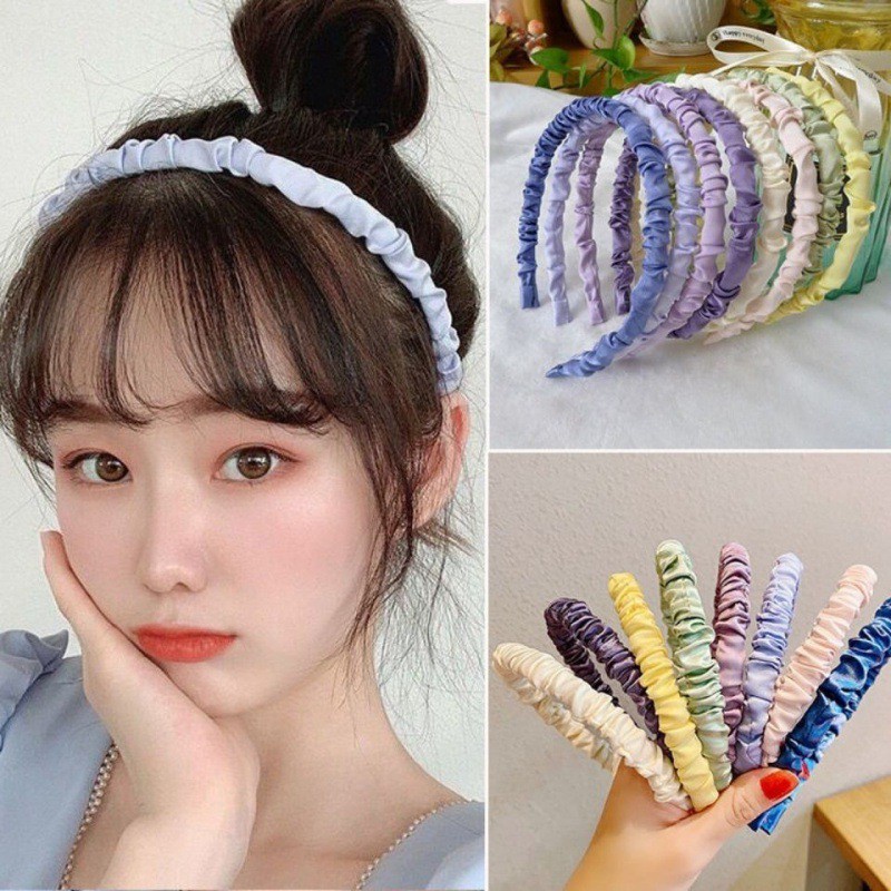 Bando Kerut / Bando Korea Kerut Satin / Srunchie Headband Kerut / Bandana Scrunchie Satin Warna Pastel