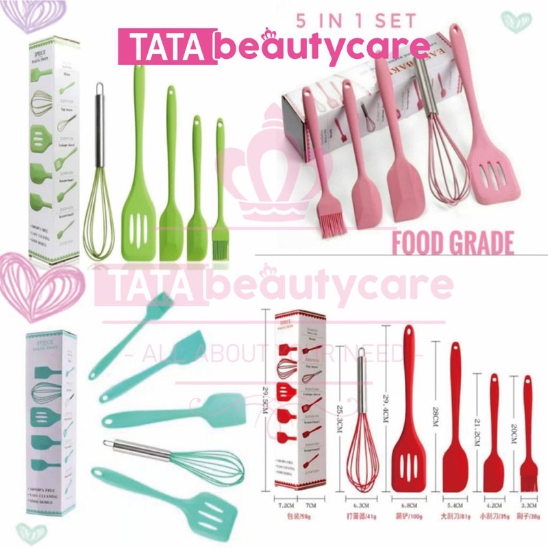 [900gr] H199 | Set Alat Masak Silikon  (Isi 5 pcs) / Spatula / Sutil Silikon Food Grade Tahan Panas | Baking Props Set 5in1