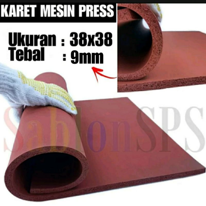 KARET SILIKON SPONGE RUBBER 38x38 ALAS MESIN PRESS 9MM