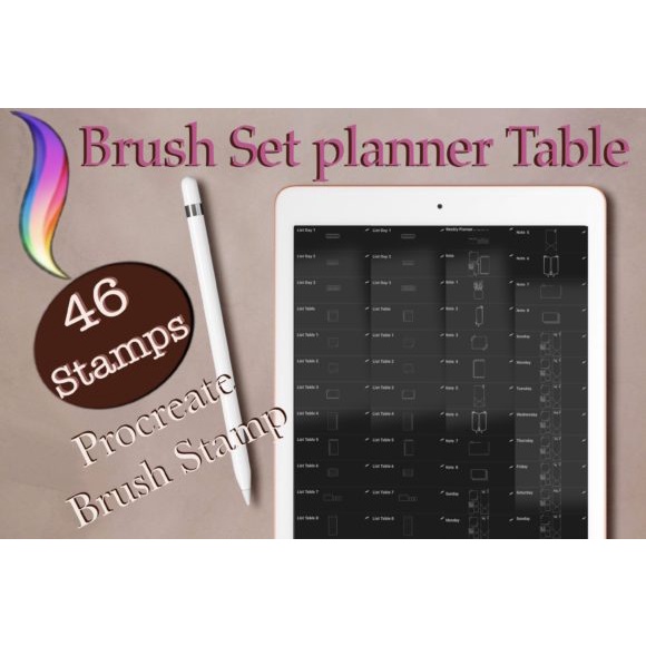 Procreate Brush - 46 Journal Planner Stamp Brushes