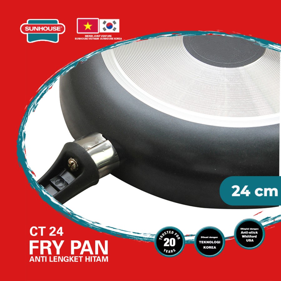 Sunhouse CT24 Plain Frypan Anti Lengket Hitam 24 cm 1 Pcs