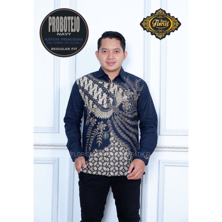 baju batik pria lengan panjang modern S M L XL XXL  PREMIUM KEKINIAN BATIK SOLO MURAH NAVY DONGKER