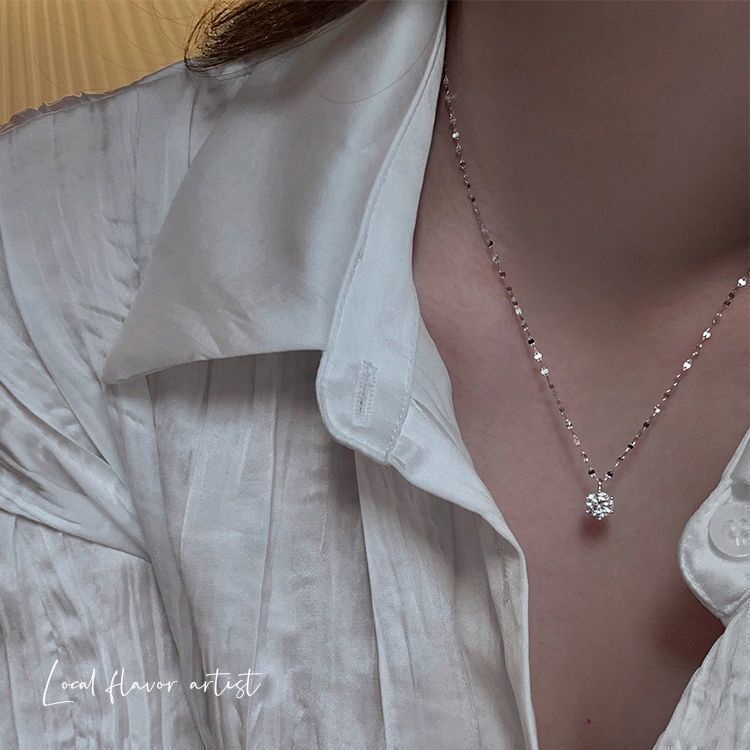 Simple Single Diamond Necklace Female Ins Super Flash Pendant Clavicle Chain