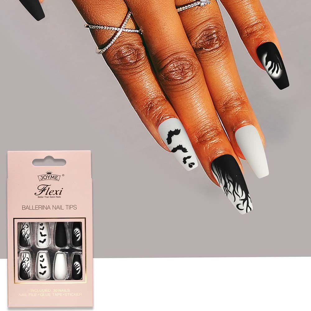 AUGUSTINA Agustina Kuku Palsu Panjang Pesona Fashion Selesai Potongan Kuku 3D Nail Tip Tekan Pada Kuku Peti Mati Kuku Kuku Kuku Palsu Halloween