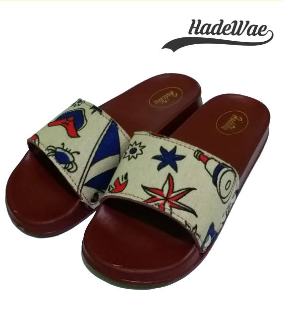 SANDAL ANAK MOTIF CORAK WARNA PUTIH COKELAT MARUN UK 26-30