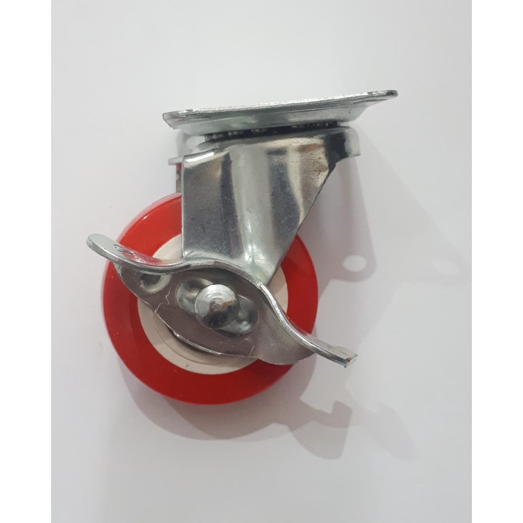 RODA CASTER PVC REM 50 MM - SWIVEL BRAKE MERAH / Roda Pu merah 2 inch rem/hidup / Roda 2 inch 4pcs 50mm - Xander Roda Etalase Troli Gerobak (Hidup Rem)