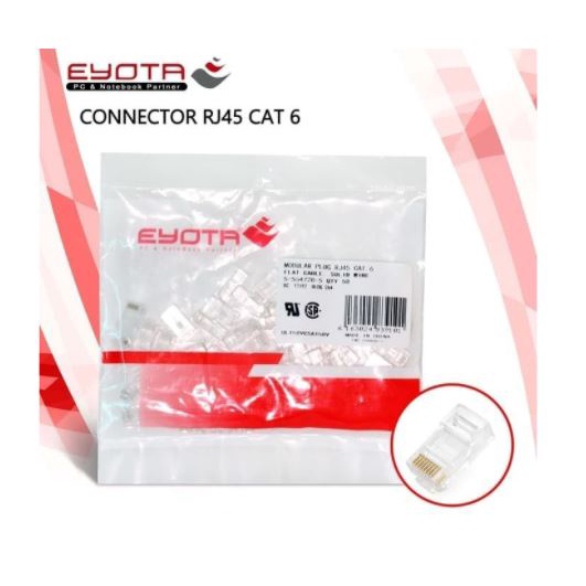 Konektor modular plug rj45 eyota cat 6 utp 50pcs gigabit - Connector lan rj-45 network cat6