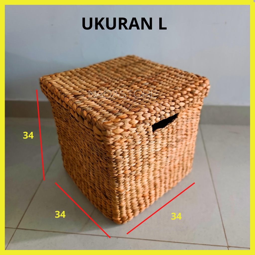 BOX / KERANJANG SUARE KOTAK  / TEMPAT PENYIMPAN ANYAMAN ENCENG GONDOK