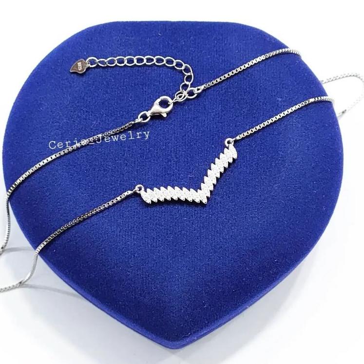 Tren Terbaru Kalung Perak Asli Silver Wanita 925 Lapis Emas Putih Model Kalung Fuji Permata / Kalung