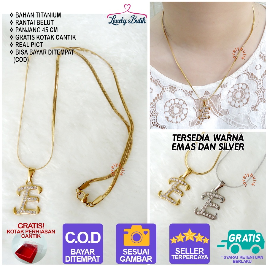 Lovelybutik - Kalung Inisial Huruf Titanium anti karat Kalung hurup Abjad Alphabet Ins E Klasik Bonus Kotak Perhiasan