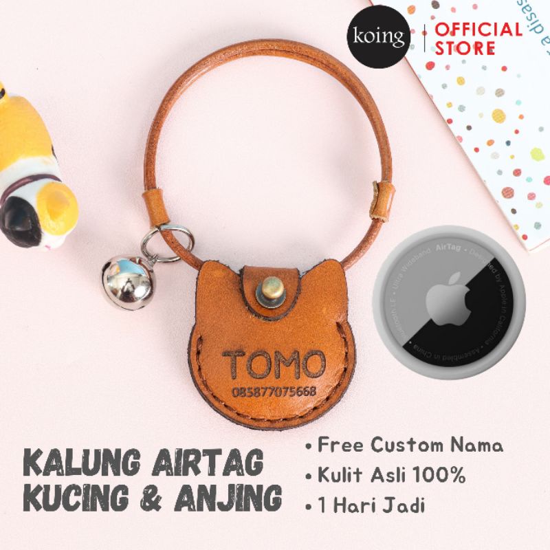 KALUNG KUCING ANJING TAG CASING AIRTAG KULIT ASLI FREE CUSTOM