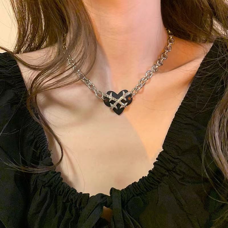 COD✨Kalung Choker Liontin Bentuk Hati Warna Silver Untuk Wanita
