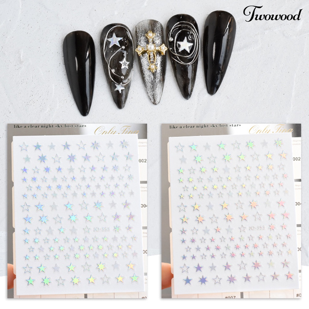 Twowood Stiker Kuku 2D Motif Hati / Bintang / Bunga / Kupu-Kupu Untuk Dekorasi Nail Art / Manicure DIY