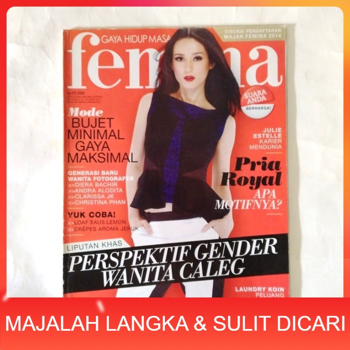 Majalah FEMINA No.16 Apr 2014 Cover JULIE ESTELLE Langka
