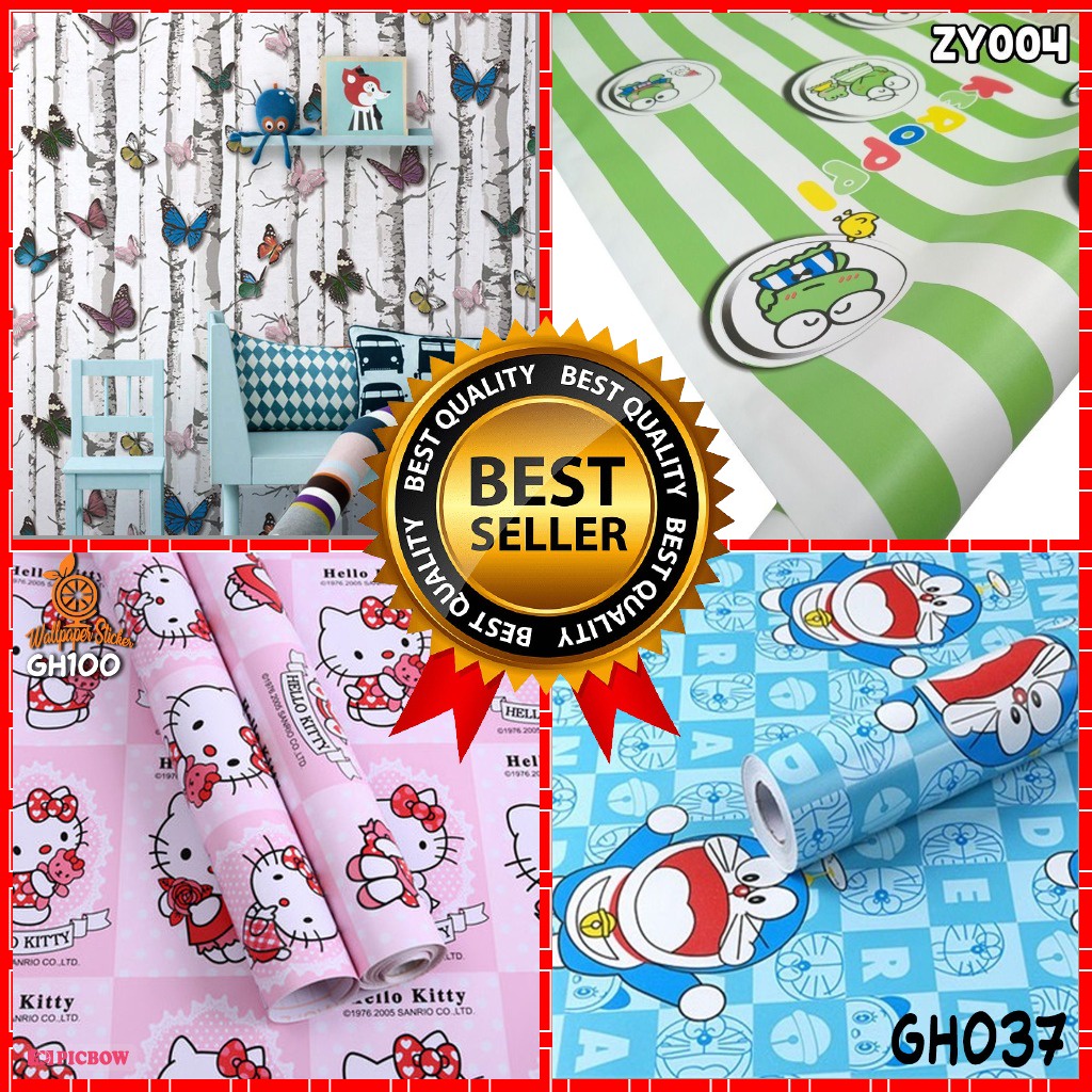 Wallpaper Karakter HELLO KITY dan DORAEMON Uk. 45cmX8m High Premium Quality Dinding New Motif Modern