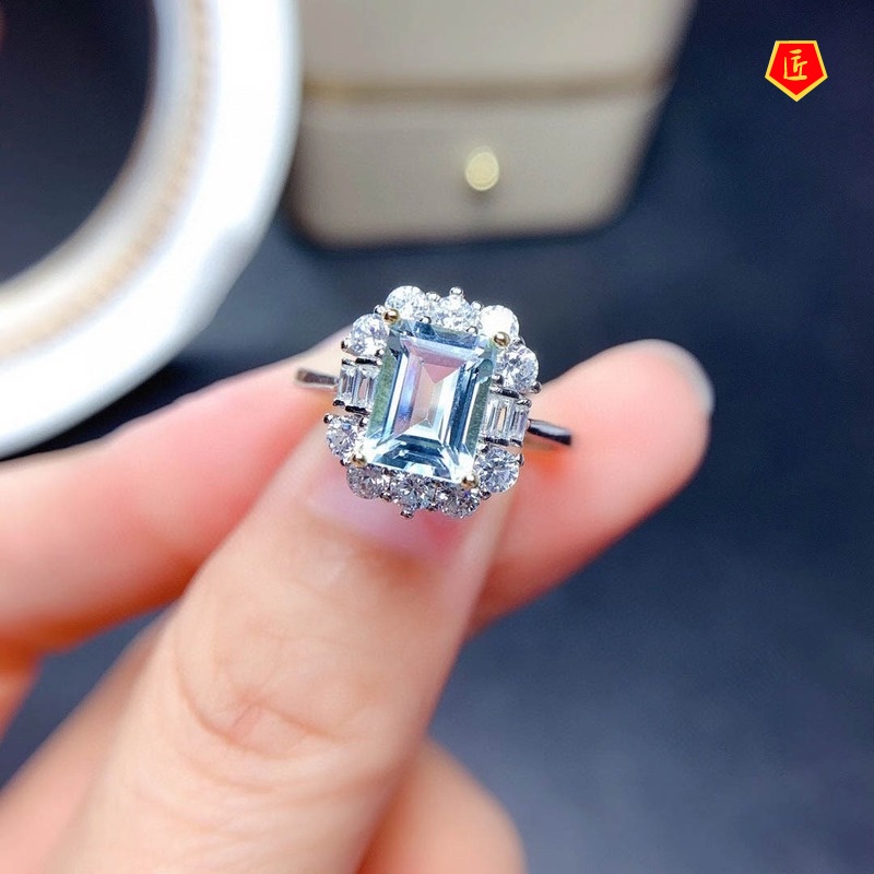 [Ready Stock]Women's Rectangular Yellow Diamond Topaz Colored Gems Open Ring