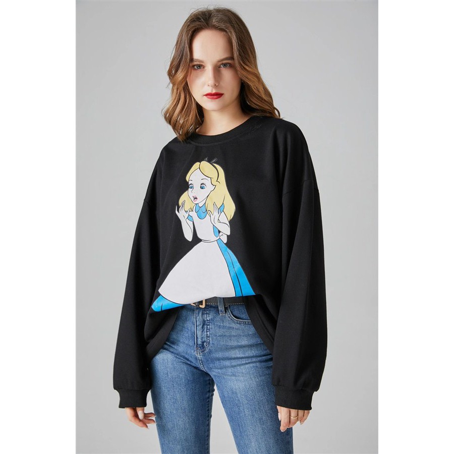 Alice in Wonderland Sweater | sweater alice hitam wanita oversize
