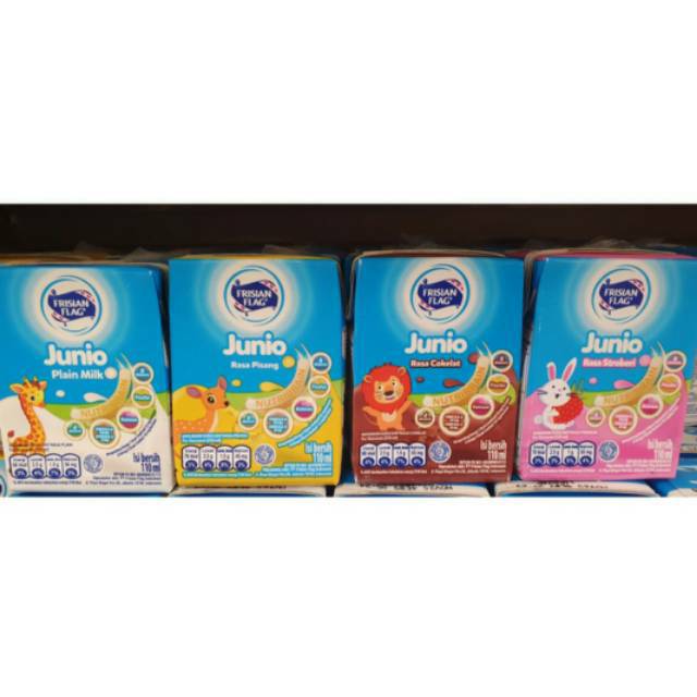 

frisian flag junio milk 110ml-1 dus isi 36pcs-4 varian rasa-plain-pisang-banana-stroberi-strawberry-coklat-cokelat-Chocolate-susu kotak UHT-susu sehat