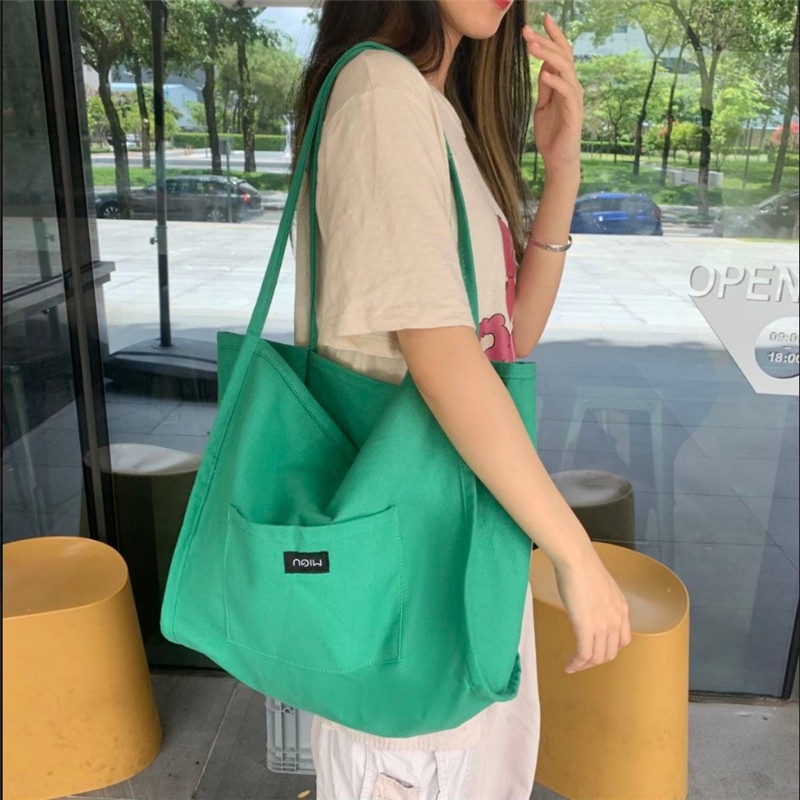 Mores Tas Tote Bag Kanvas wanita Polos Warna Neon Casual Import Korean Style Aesthetic Siena Korean Canvas Totebag Plain