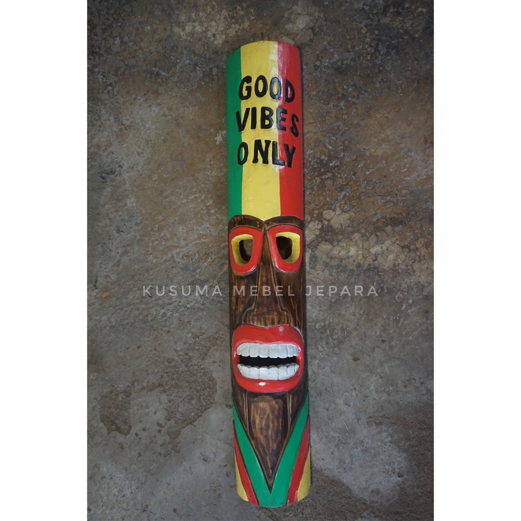 Hiasan Dinding Asmat 2 Kayu Jati - Panjang 100cm & Lebar 5cm