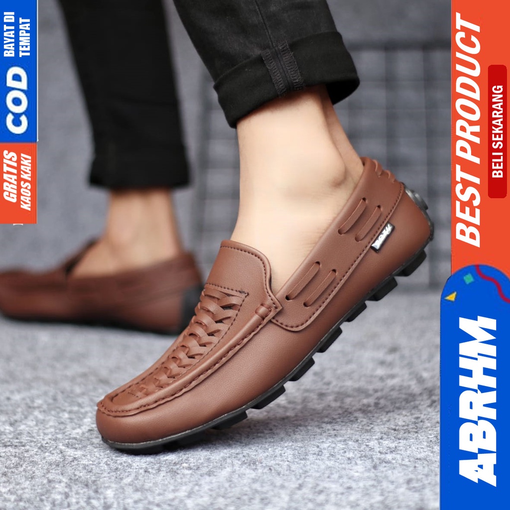 ABRHM MORIZ Sepatu Casual Slip On Pria Kulit Pu Slop Cowok Anti Slip Ori