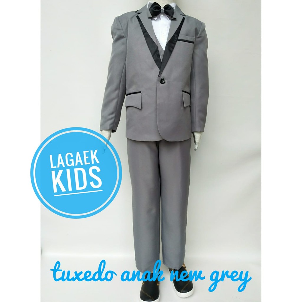 Setelan Jas Anak Laki Usia 1 2 Tahun Premium ABU Dasi Kupu - Setelan Anak Cowok Lengkap Jas Resmi Tuxedo Suit