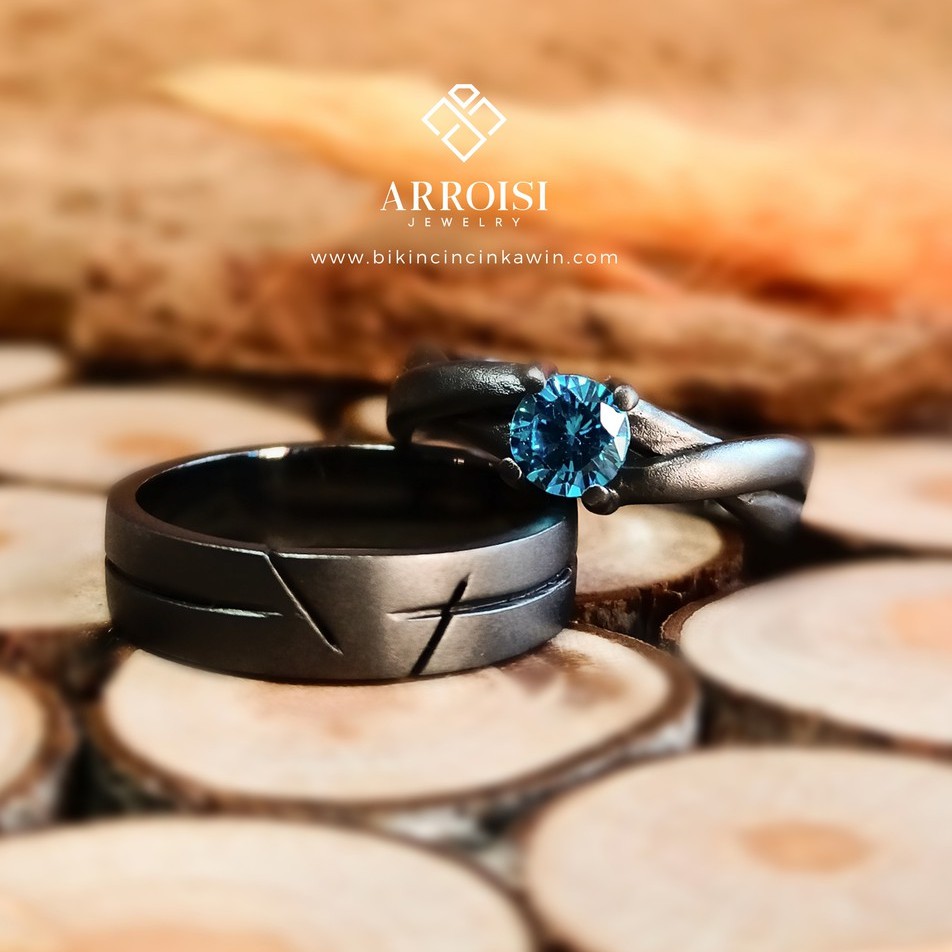 Cincin Kawin Palladium Hitam Cincin Tunangan Semarang