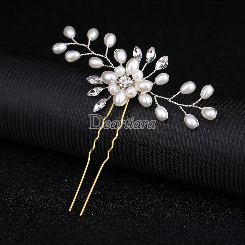 Stick Pin Rambut Pengantin Wanita Hias Mutiara Kristal Bunga Vintage