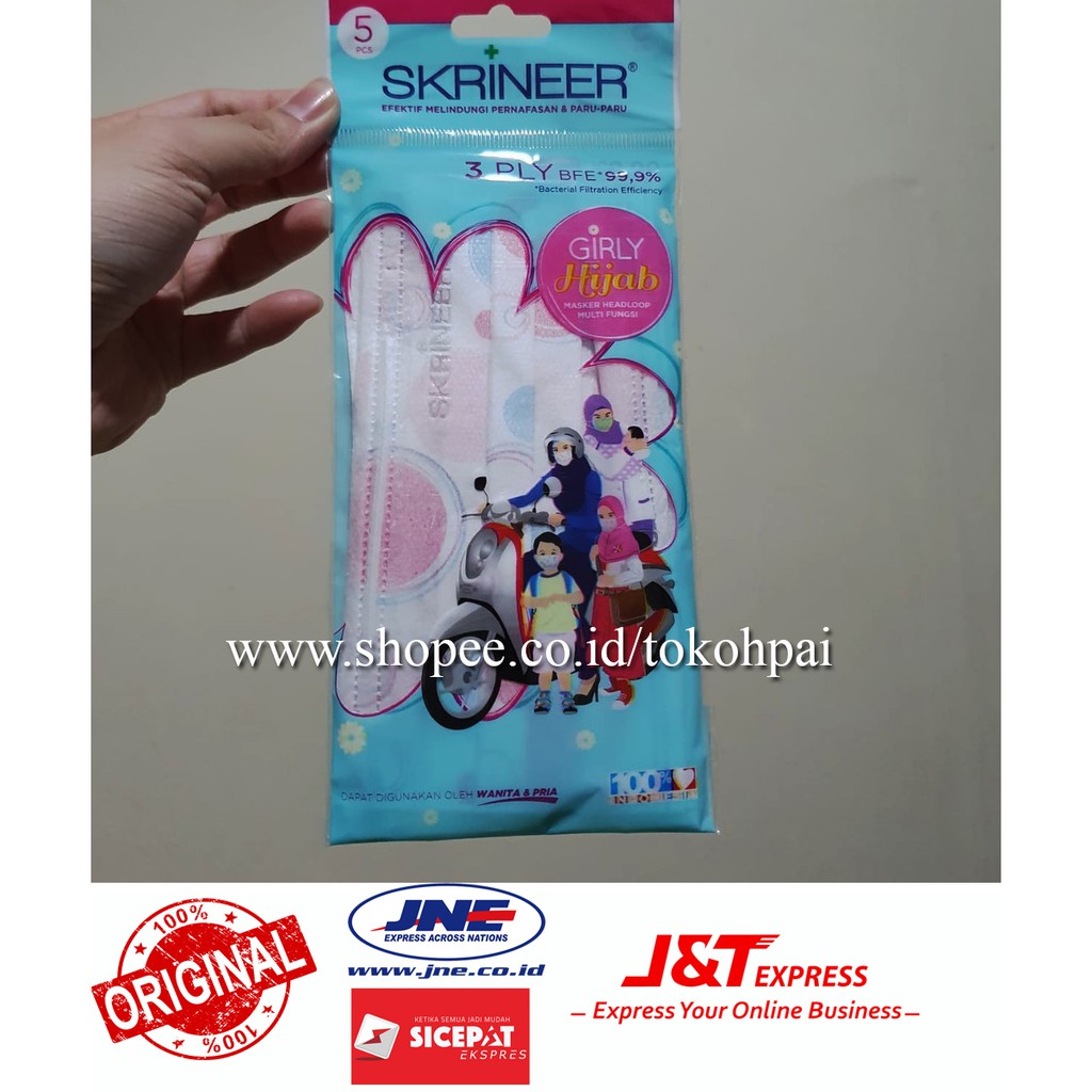 SKRINEER GIRLY HIJAB MASKER  / MASKER SKRINEER HIJAB ISI 5 PCS