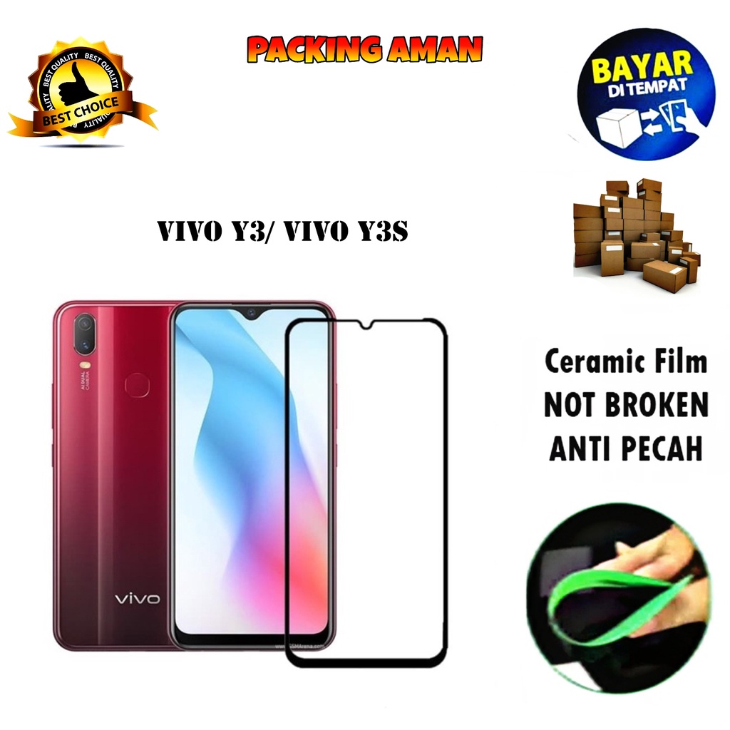 Tempered Glass Vivo Y3s 4G 2019 / Vivo Y3s 4G 2020 FULL COVER FULL SCREEN Ceramic Film Anti Gores