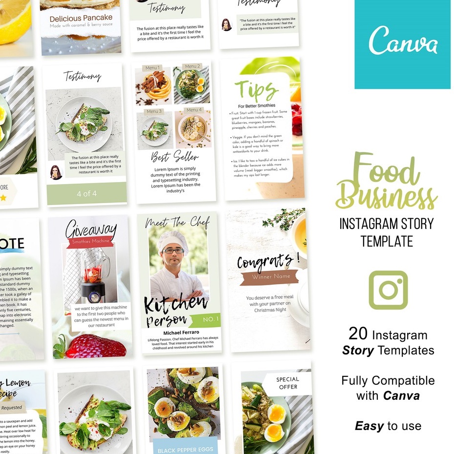 20 Instagram Story Template Untuk Bisnis Makanan - Edit dengan Canva- Digital download- No Ongkir