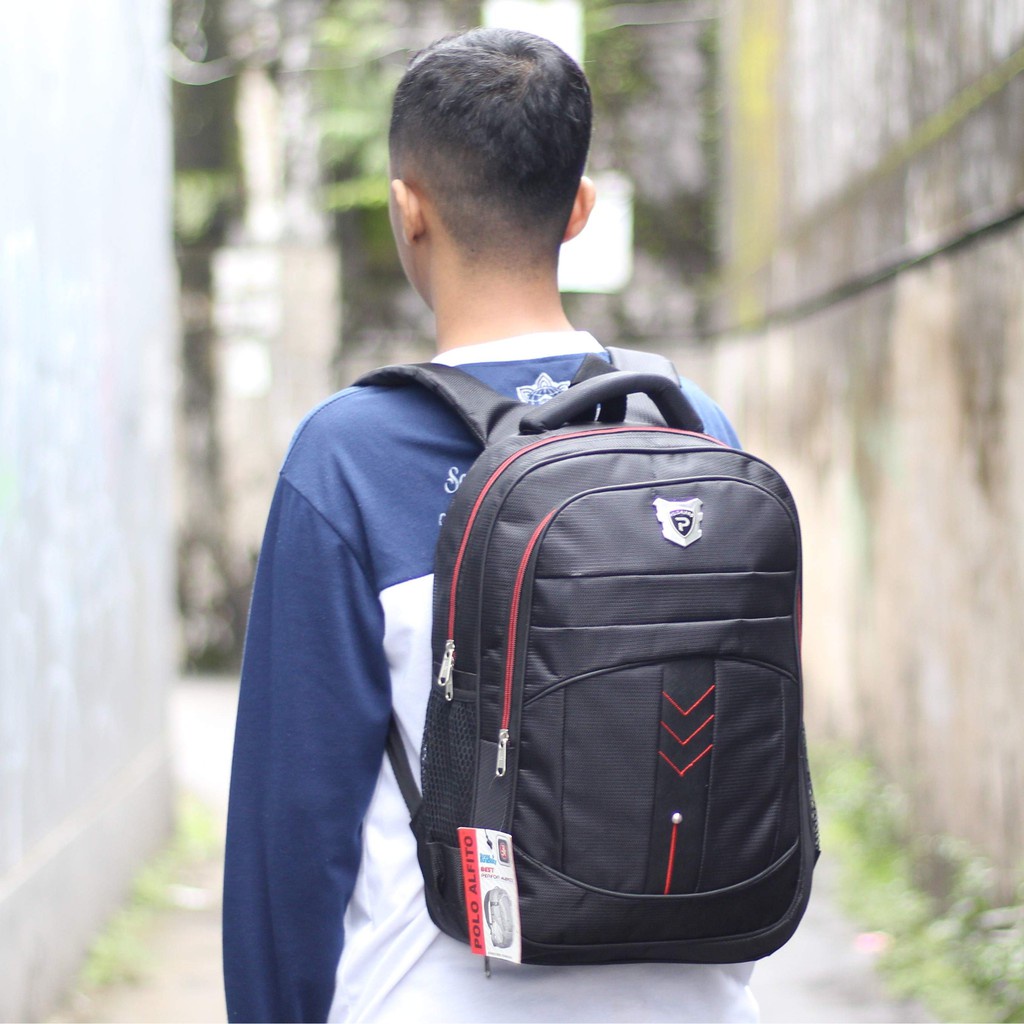 [COD] Tas Ransel Laptop Polo Alfito Original Hitam Backpack Sekolah SD SMP SMA Ukuran Compact Tas Sekolah Murah Laptop In Bonus Raincover