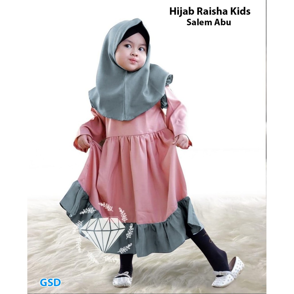 NCR - Gamis Anak Imut All size 5-6th Set Gamis & Hijab Raisha Kids