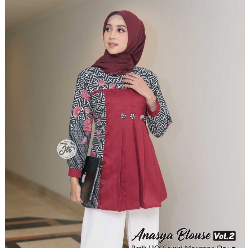 tey-17 Batik wanita ASJ SA HRB026 Kenongo Kemeja Tosca Pendek