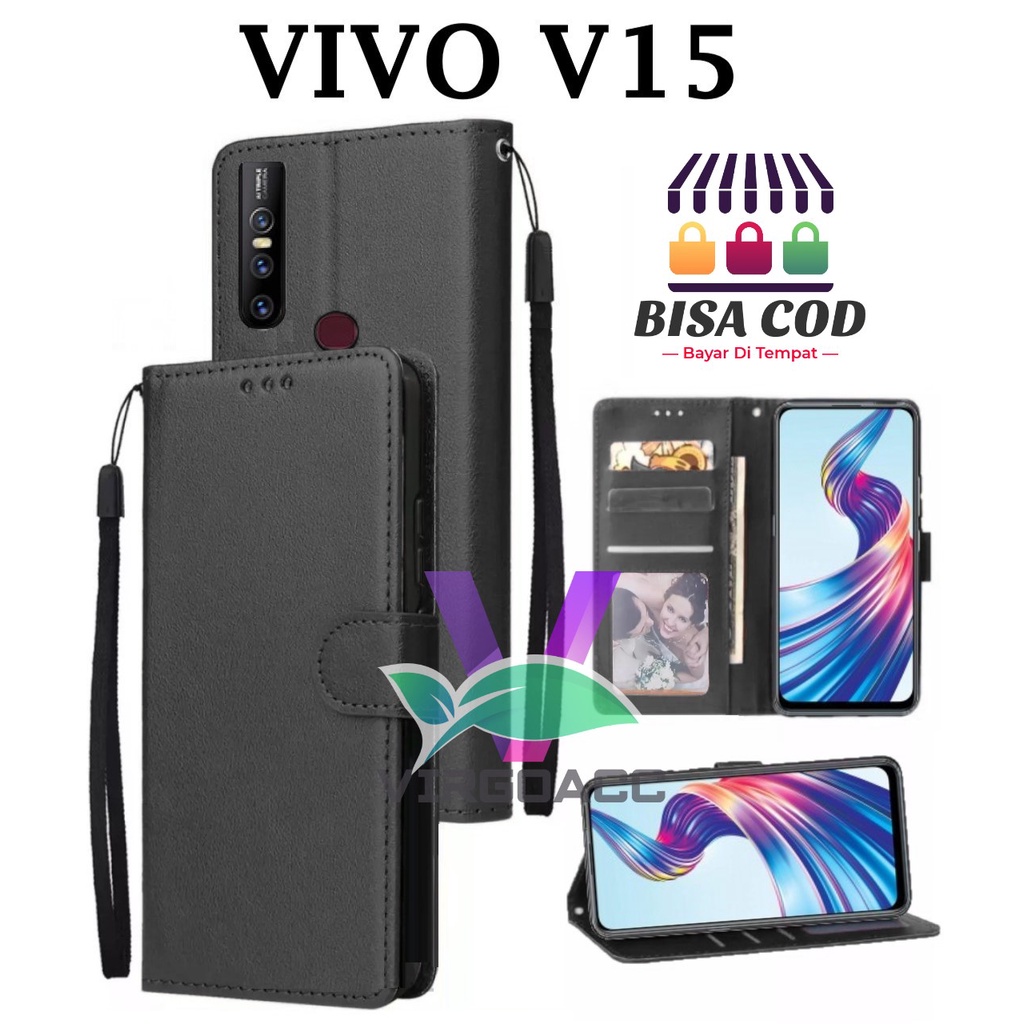 LEATHER CASE FLIP UNTUK VIVO V15-FLIP COVER KULIT SARUNG BUKU DOMPET-CASING WALLET LEATHER CASE FLIP