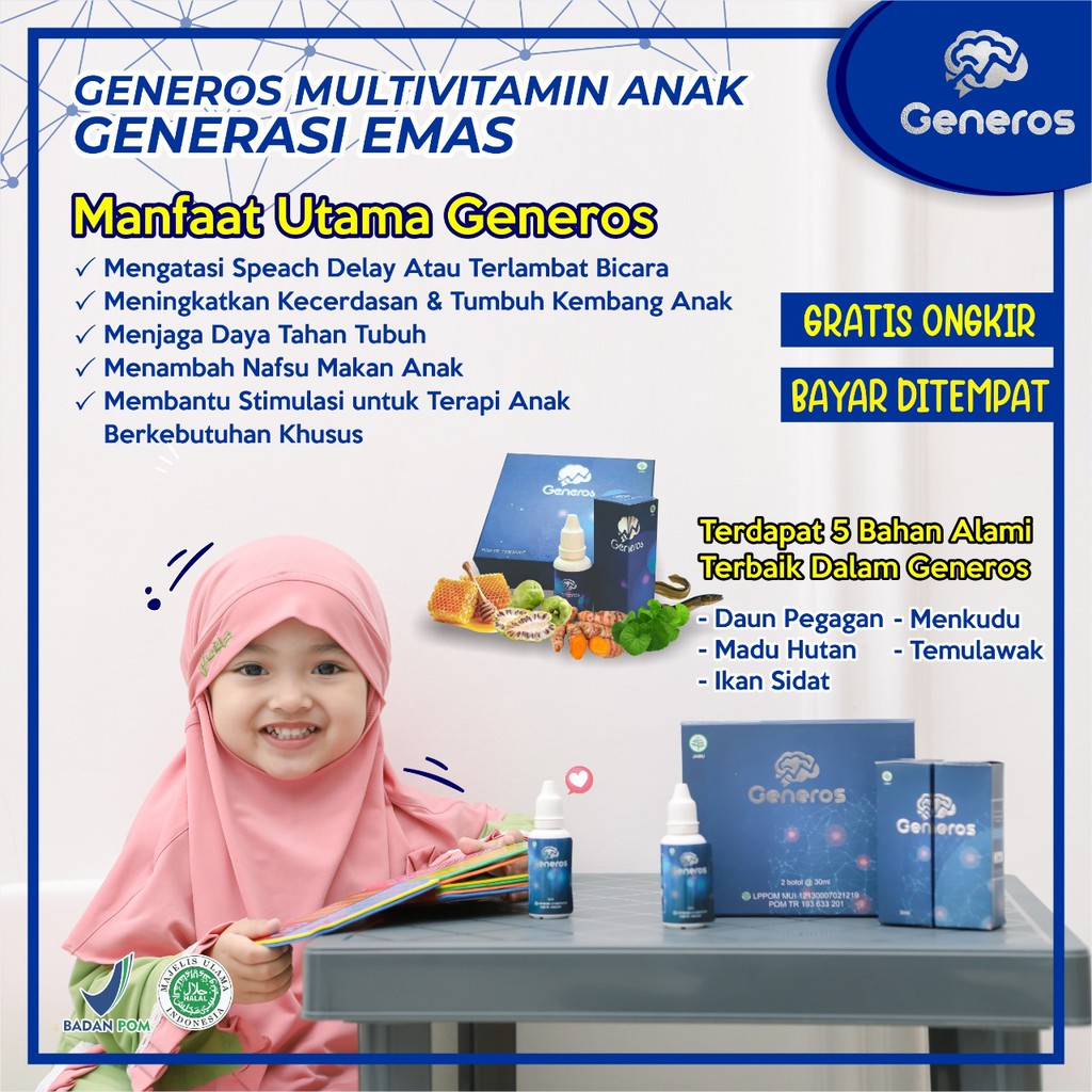 Generos - Original Multivitamin Suplemen Vitamin Otak Anak &amp; Daya Ingat Atasi Speech Delay Telat Bicara Autis Hyperaktif Tingkatkan Kecerdasan &amp; Konsentrasi