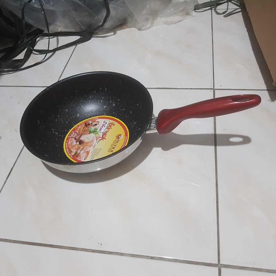 Supra Stainless Stir Wok Non Stick 24cm Marbell + Tutup Kaca. Induksi