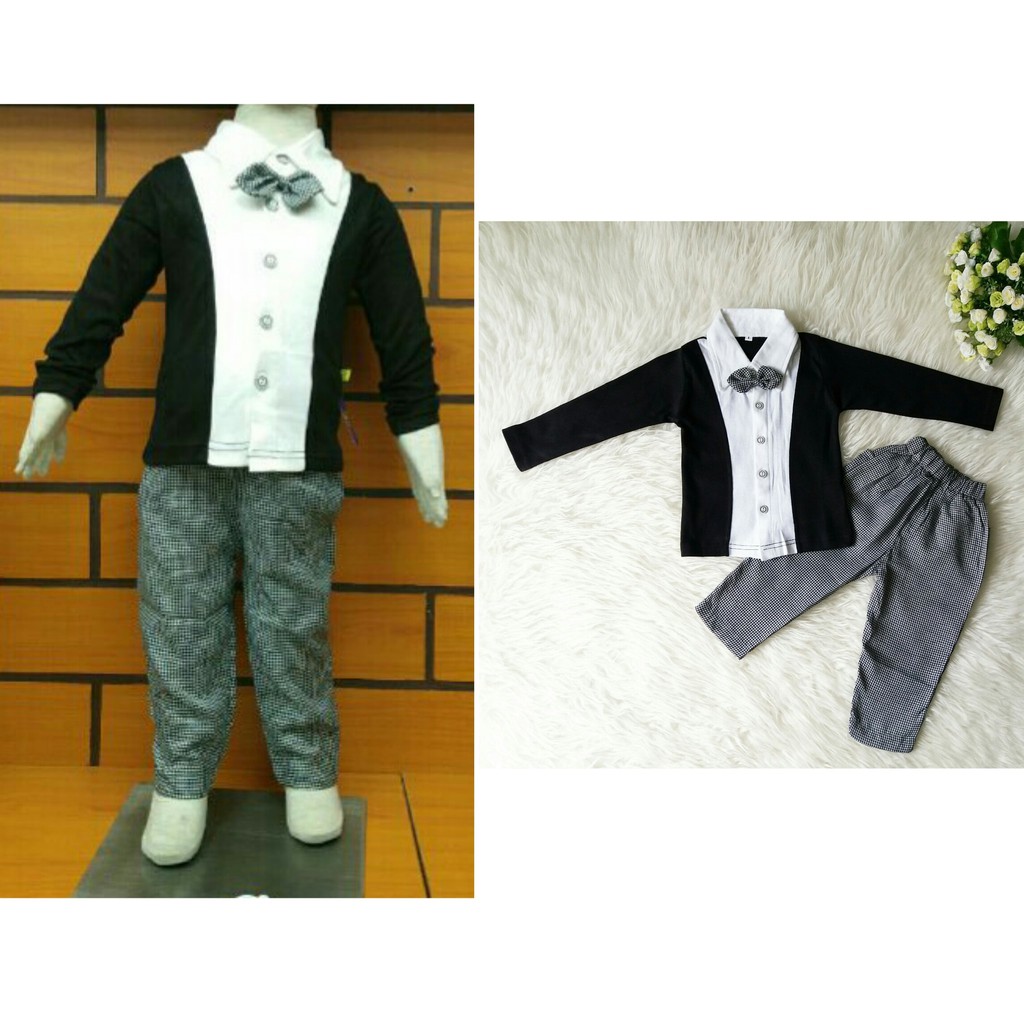 Baju Bayi Laki Laki Lucu Baju Pesta Setelan Anak Kemeja Panjang Dasi