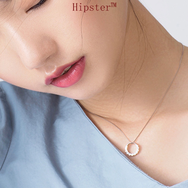 Korean Style Fashion Shining Diamond Halo round Pendant Simple Graceful Clavicle Chain