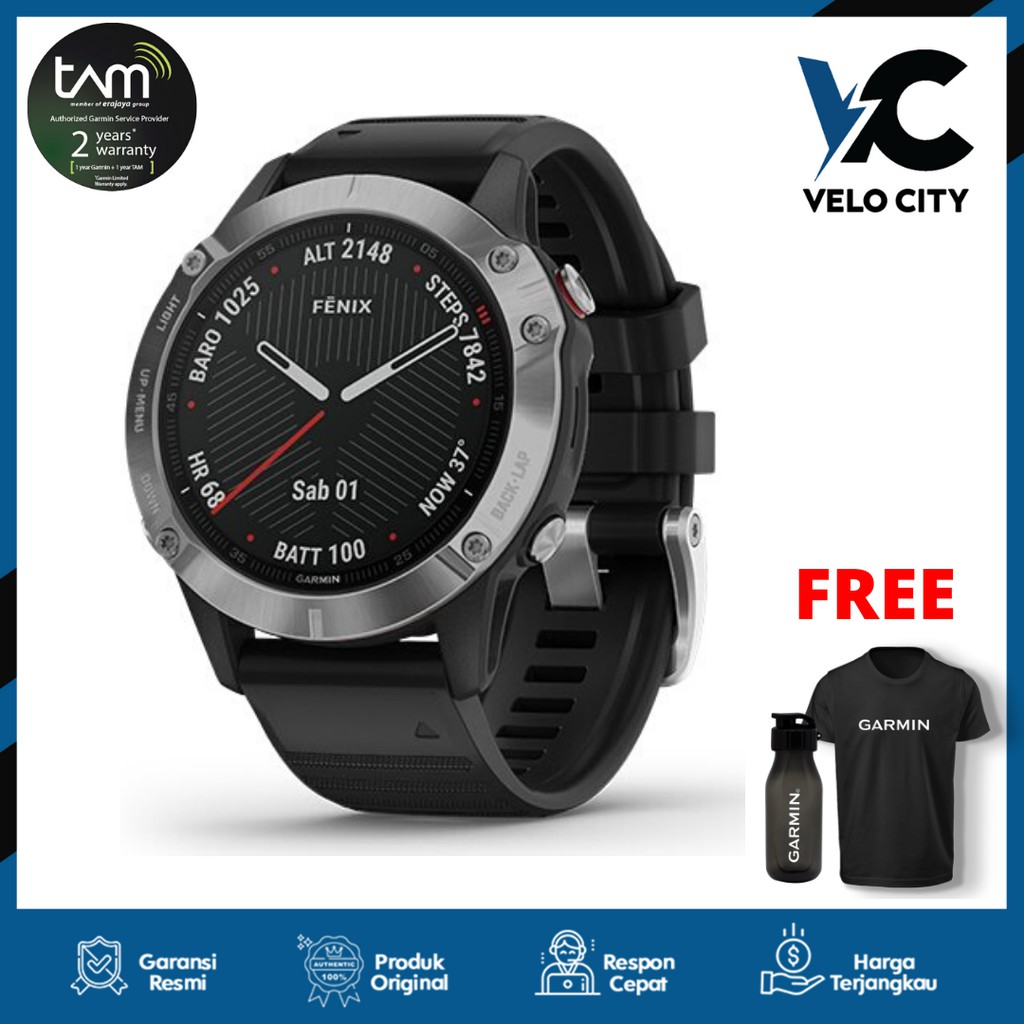 Garmin Fenix 6 Silver with Black Band Original Garansi Resmi TAM 2 Tahun