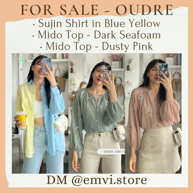 Oudre - Sujin Shirt in Blue Yellow / Mido Top in Dark Seafoam & Dusty Pink / Jiha Top White M / Gomi