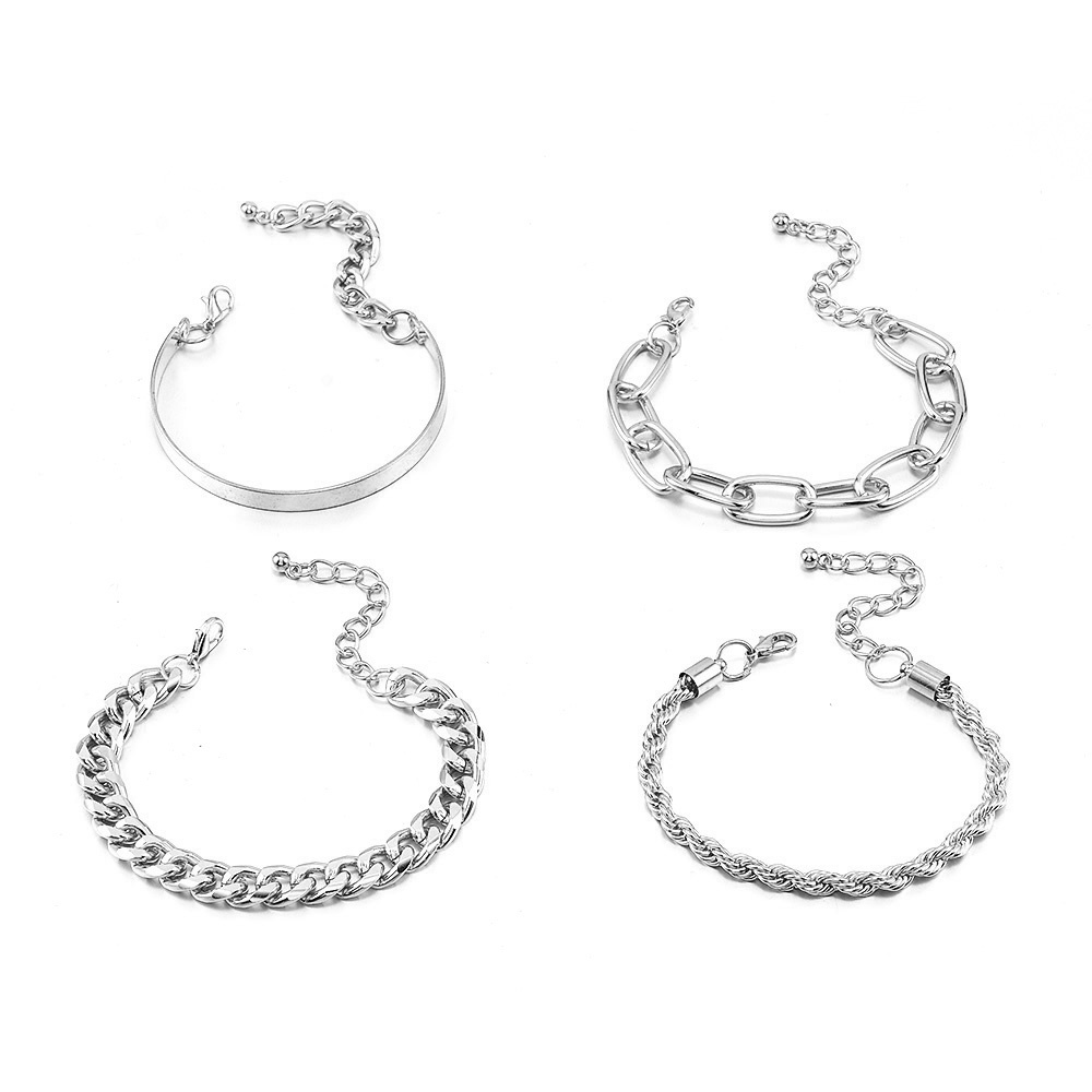 【COD Tangding】4pcs/set Alloy Multilayer Bracelet Simple Lady's Metal Bracelet Set Fashion Accessories