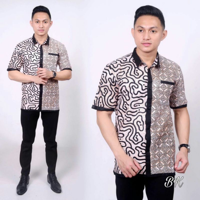 BSWART Batik HRB026 Kenongo Hem Pendek Padi Pekalongan M L XL Batik Pria MURAH Modern Grosir-Cacings.
