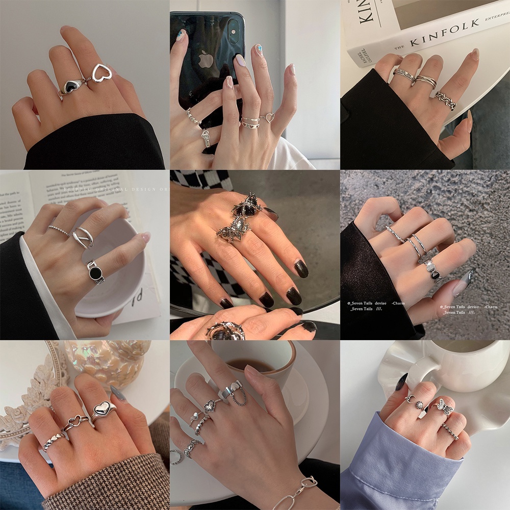 Cincin Jari Bentuk Hati Y2K Warna Silver Gaya Retro Untuk Wanita