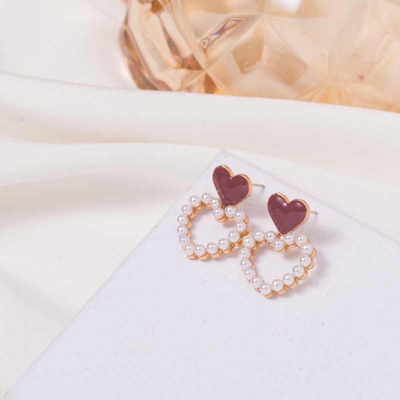 Anting Tusuk Gantung Bahan Sterling silver 925 Desain Hati + Mutiara Gaya Korea Untuk Wanita