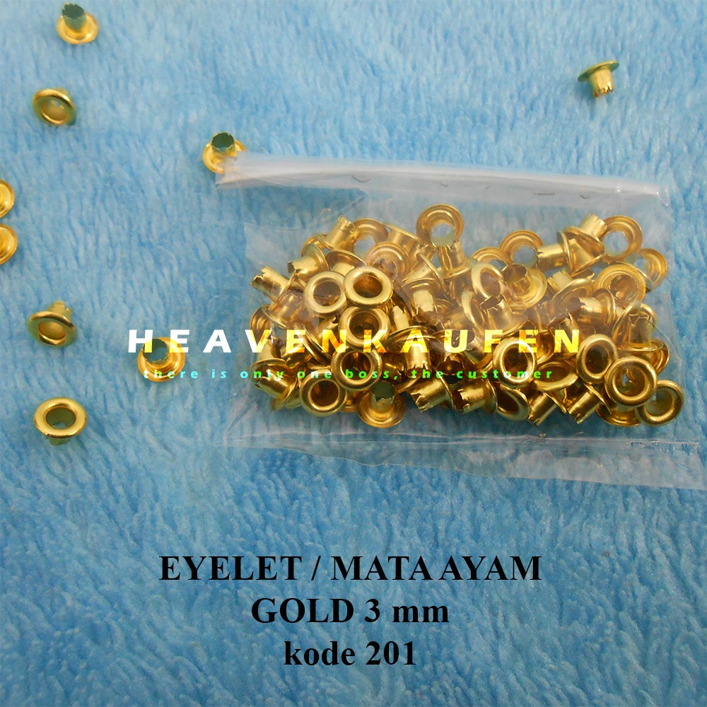 Eyelet / Mata Ayam 3 mm Warna Gold Emas Harga Per Pack isi 100 pcs