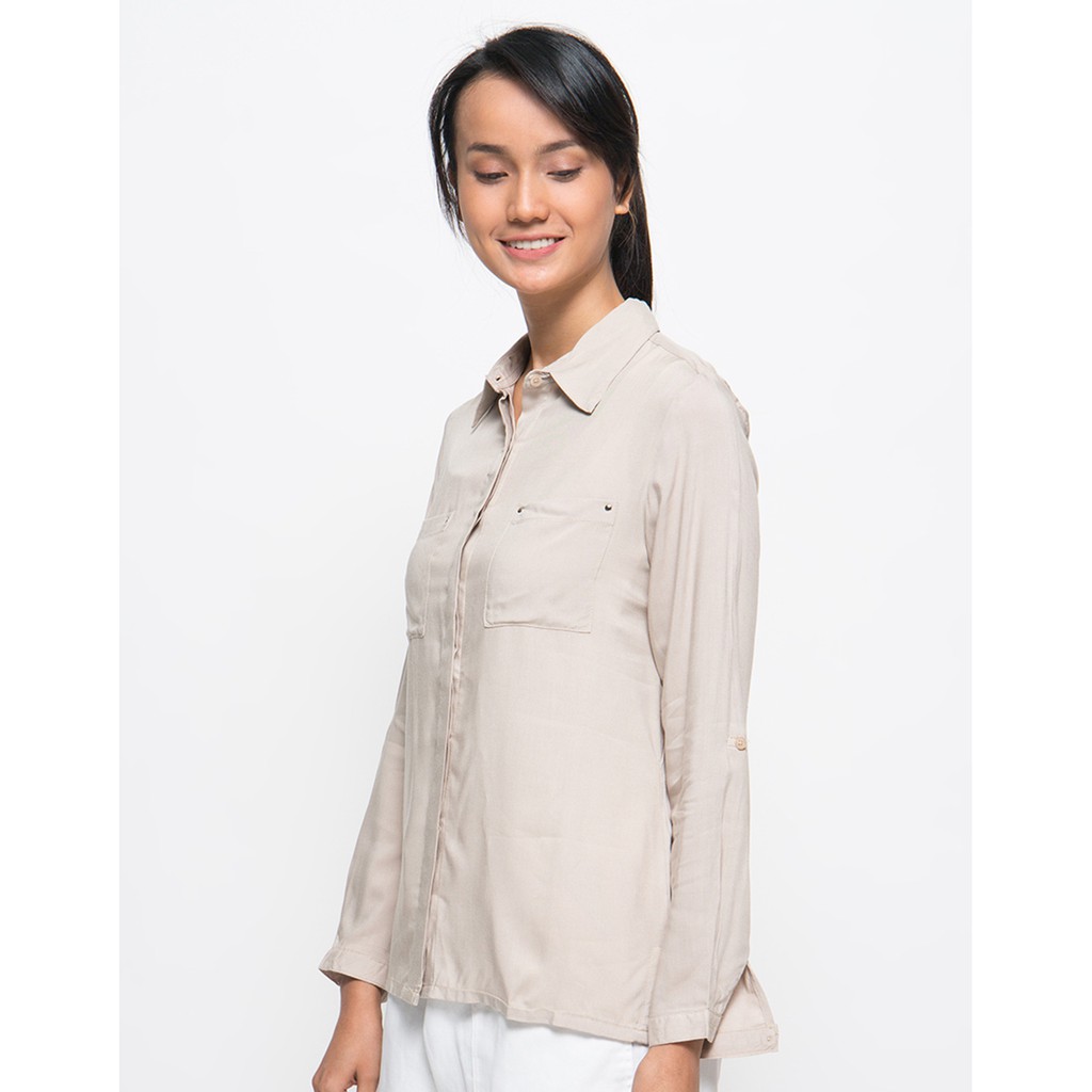 Matahari - Details Basic Stud Kemeja Wanita - Khaki-1