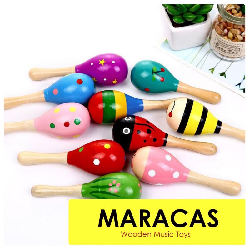 Baby Maracas Mainan Bayi Kerincingan bayi Rattle Marakas Kayu kerincing genggam Rattle Kayu