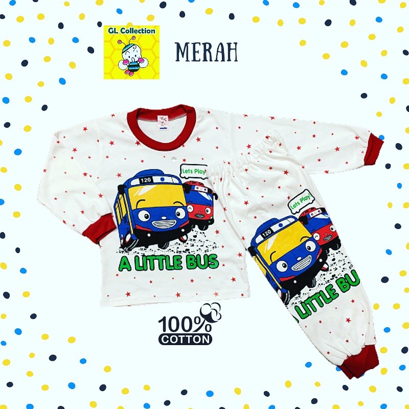 Piyama Panjang Anak Tayo S M L XL 6 Bulan - 6 Tahun 100% Katun SNI