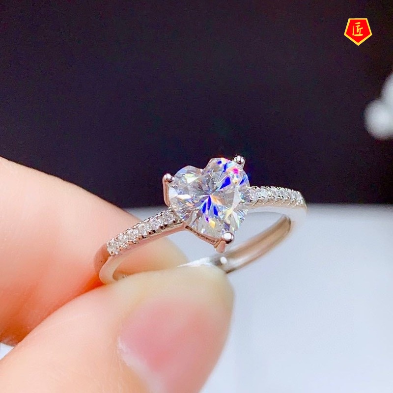 [Ready Stock]Simple Elegant Heart-Shaped Moissanite Diamond Ring for Women